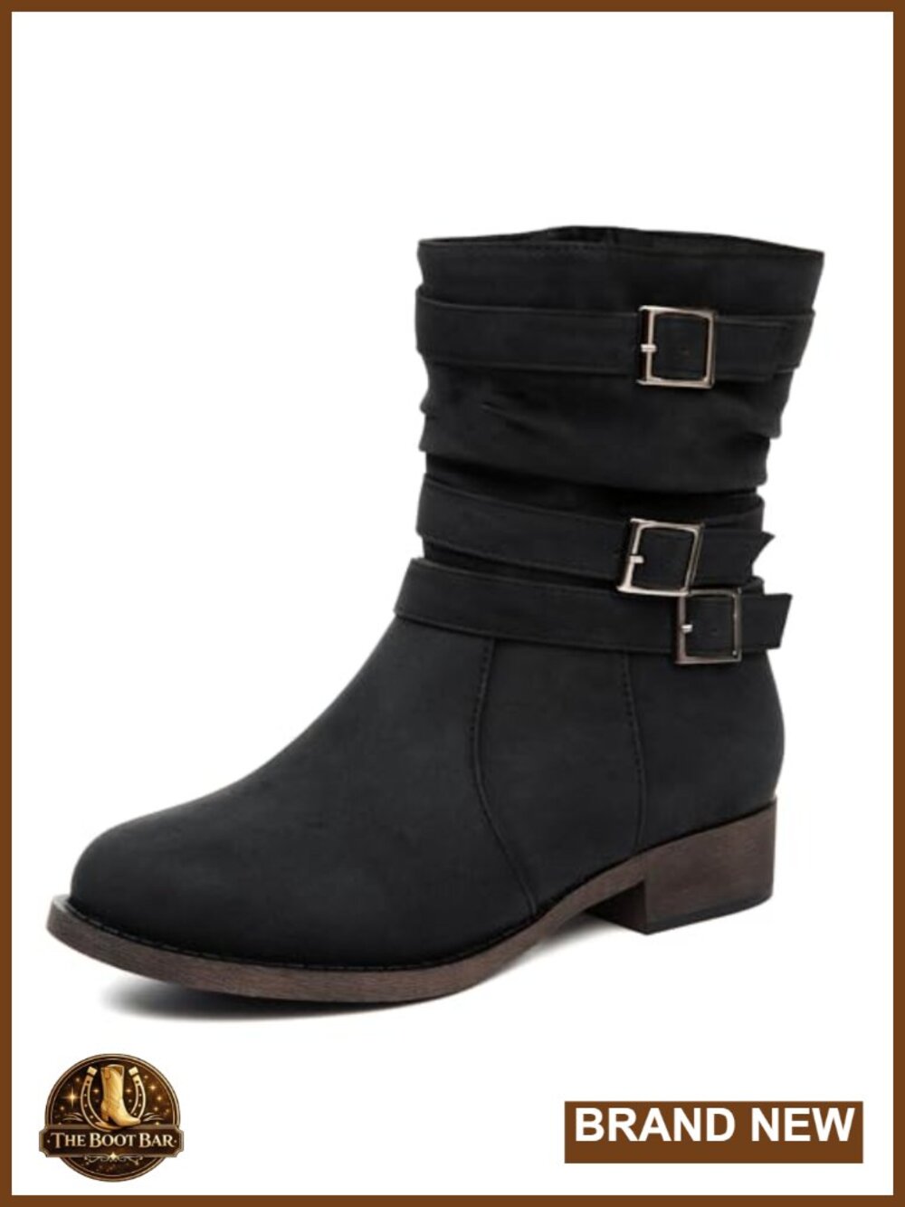 Faux Leather Women's Mid-Calf Motorcycle Boots Low Heel Zipper